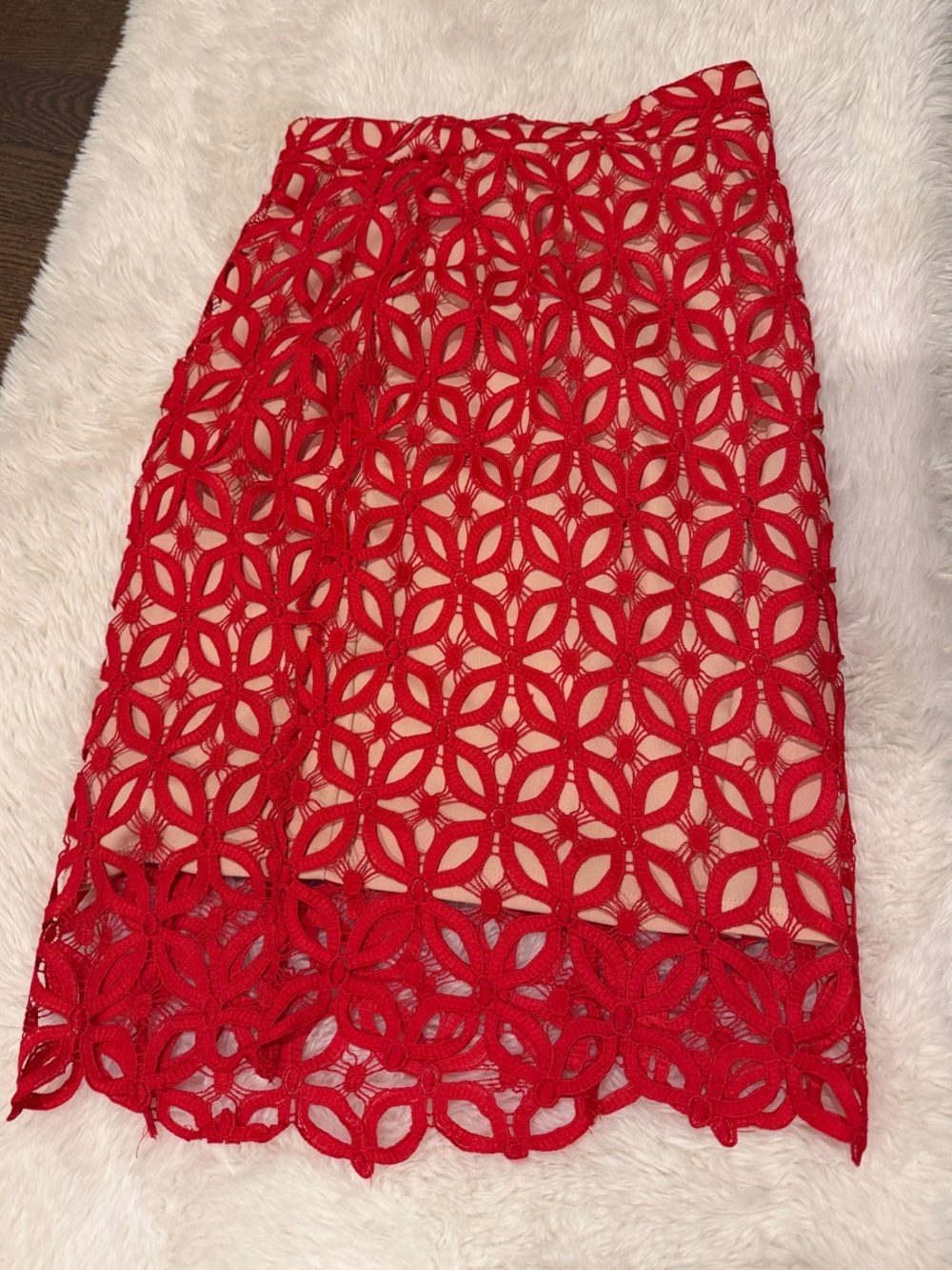 Lulu's Red Floral Cutout Midi Skirt